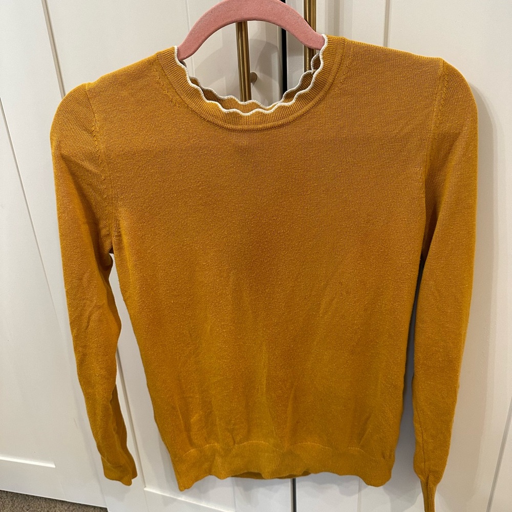 Banana Republic Mustard Yellow Sweater with Scalloped Neckline
